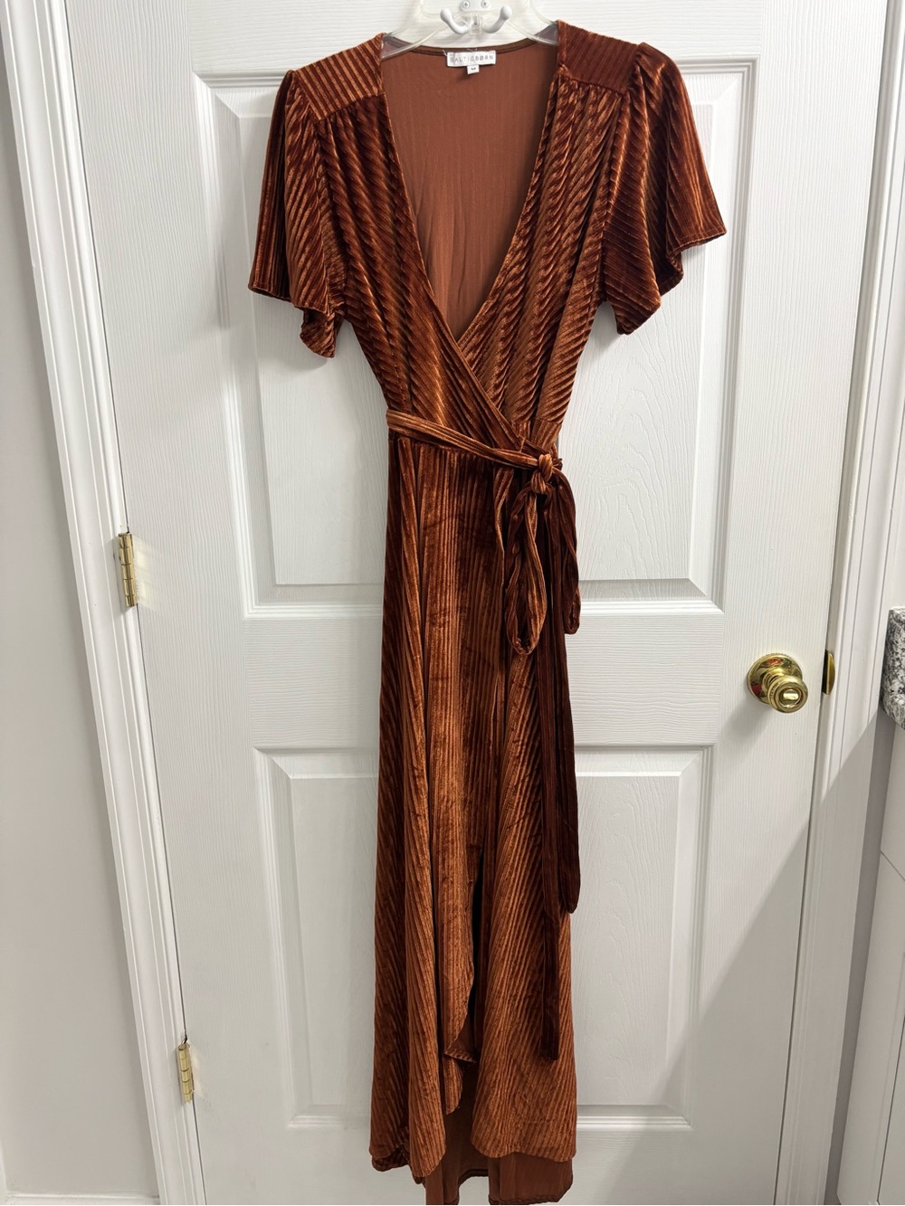 Baltic Born Velvet Wrap Midi Dress Medium Rust Bronze